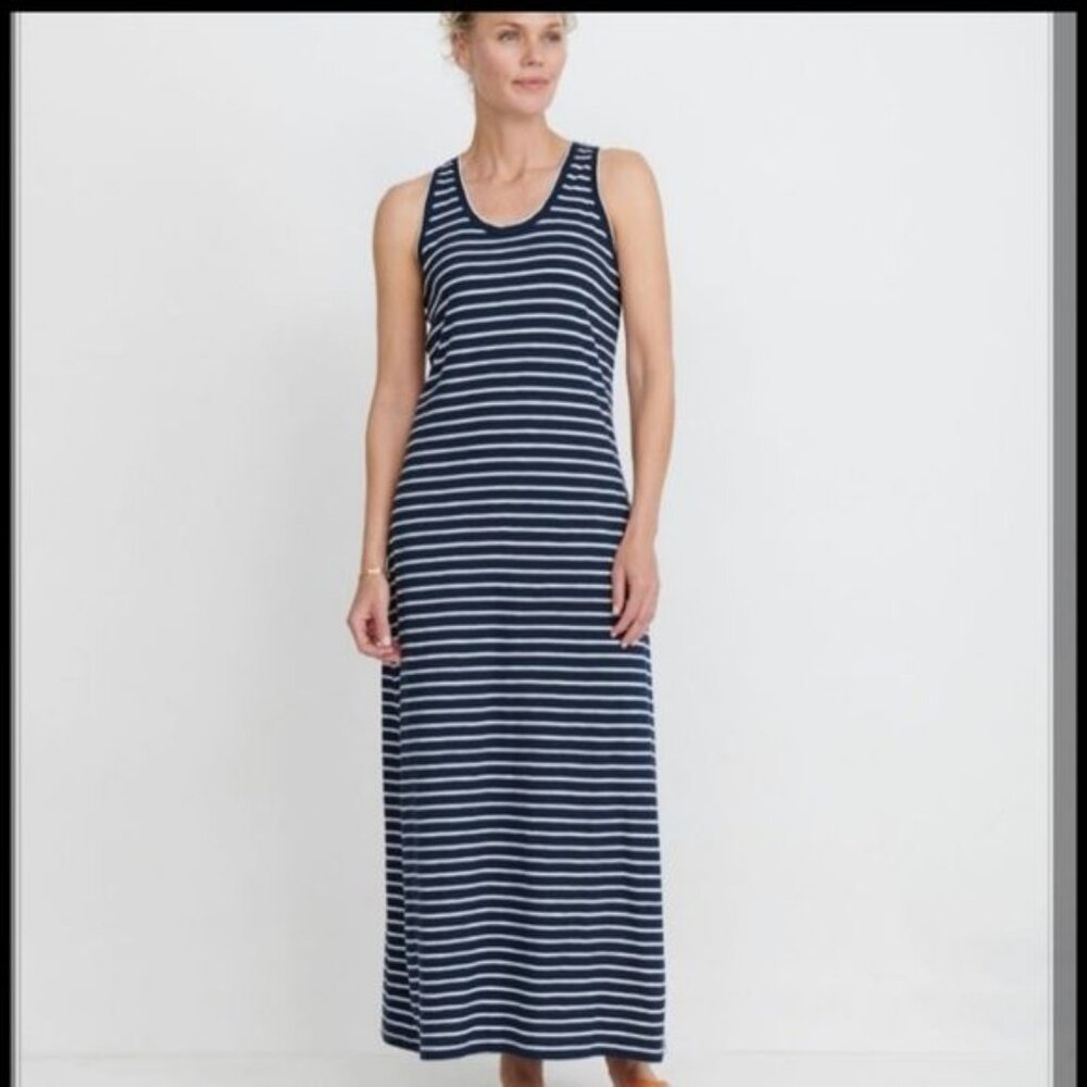 UnTuckit Cozette Navy Blue and White Stripe Tank Maxi Dress XS